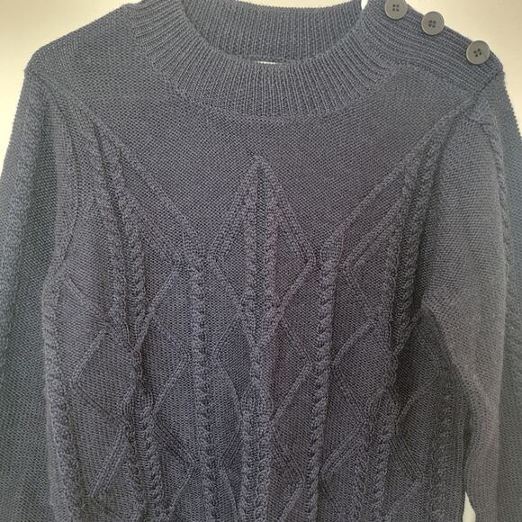 Woolovers Medium Blue‎ Crochet Cable Knit 100% Pure Wool Fisherman Sweater Dress - Picture 3 of 15